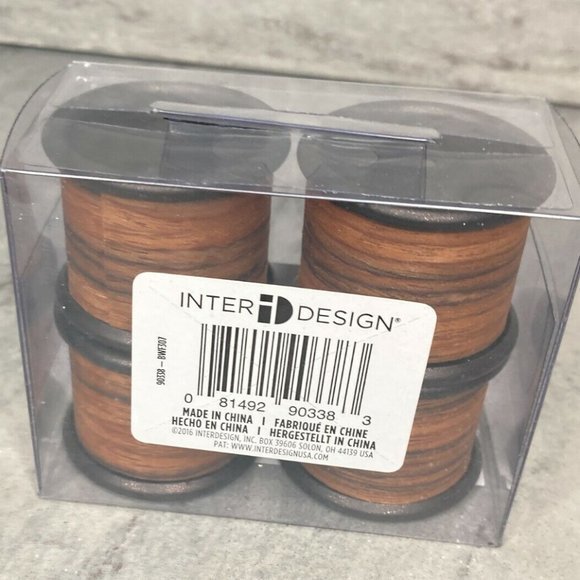 New InterDesign iDesign Brown Black Real Wood Woodgrain‎ Napkin Rings Set of 4 - Picture 2 of 3